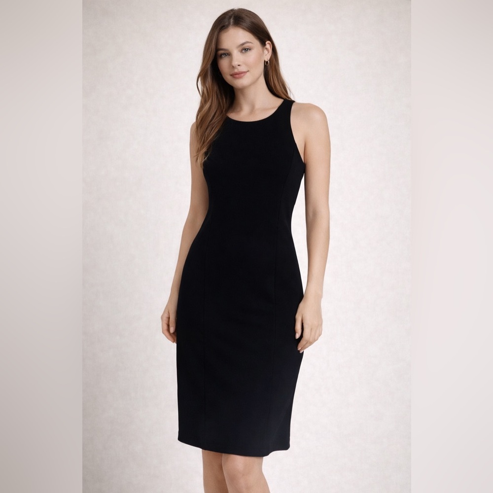 Uptown USA Black Sleeveless Midi Dress Back Slit Size S